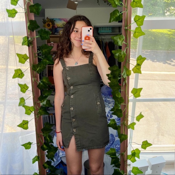 Green Forever 21 Button Up Dress Size Small - Picture 2 of 3